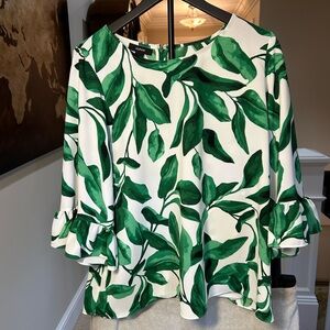 Alfani White and Green Leaf Print Blouse